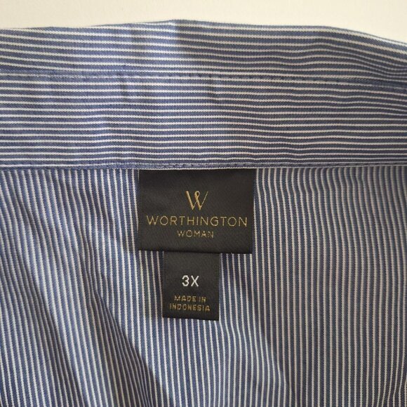 Worthington Striped Button Down Up Blue Womens Plus Size 3X Long Sleeve Collared - Picture 5 of 8